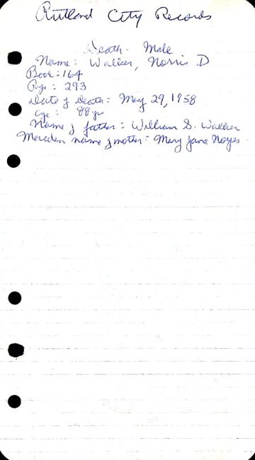 WALKER, Norris (d. 1958) NOYES BAIRD death record